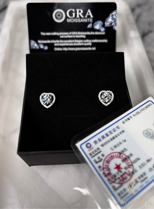 1.00ct Ocean Blue Heart Halo Moissanite Stud Earrings