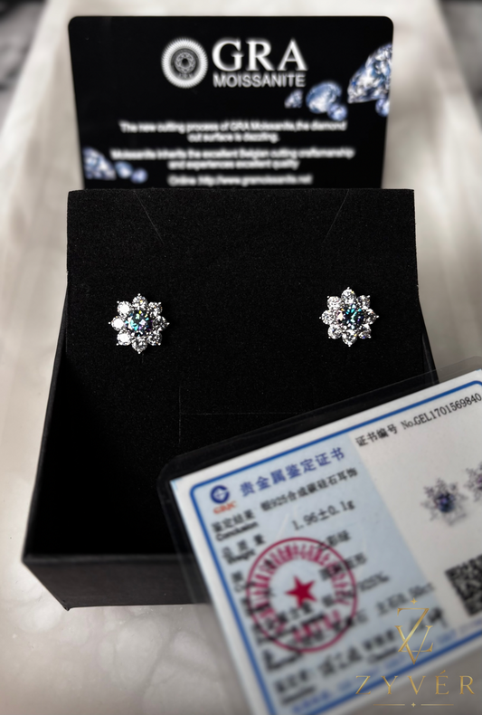 0.50ct Ocean Blue Floral Halo Moissanite Stud Earrings