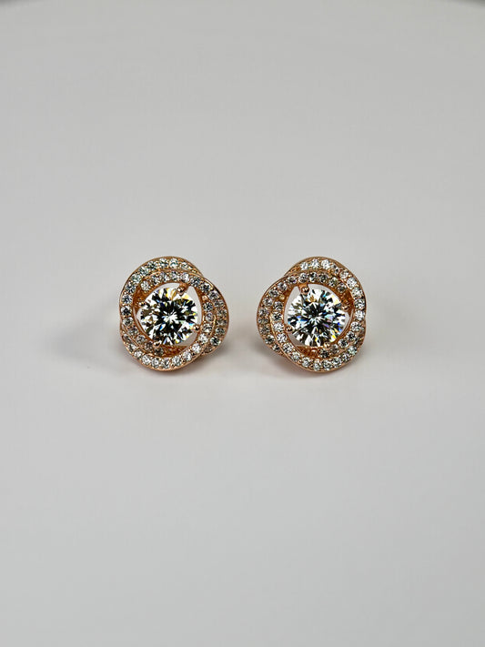 Rose Gold Halo Moissanite Stud Earrings
