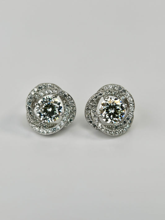 Silver Halo Moissanite Stud Earrings