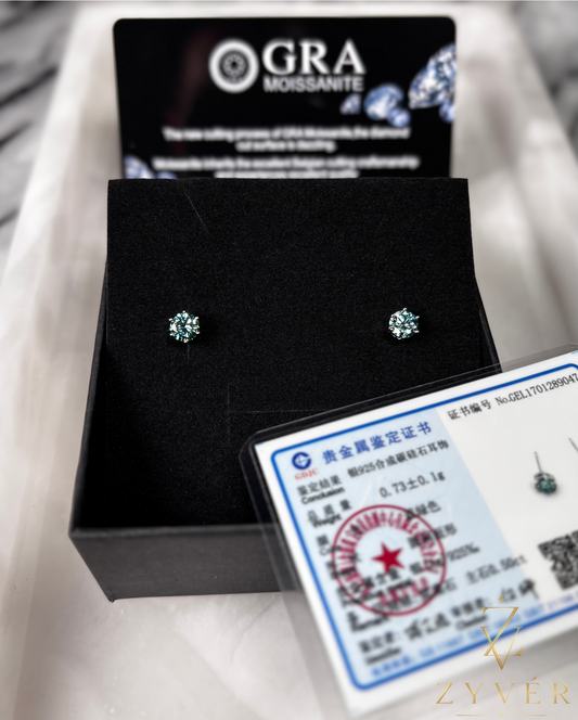 0.50ct Ocean Green Round Brilliant Moissanite Stud Earrings