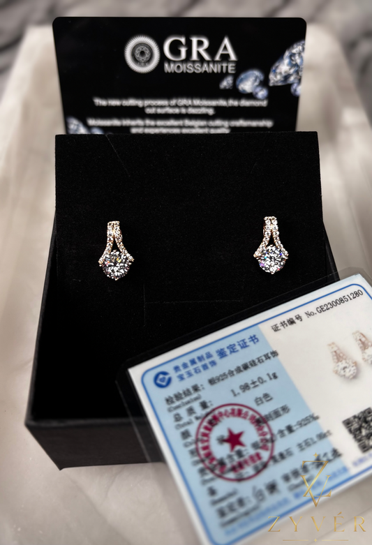 1ct Rose Gold Round Drop Moissanite Earrings