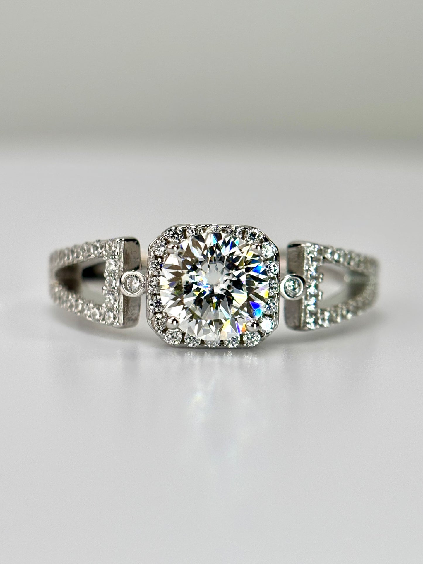 Geometric Halo Moissanite Ring