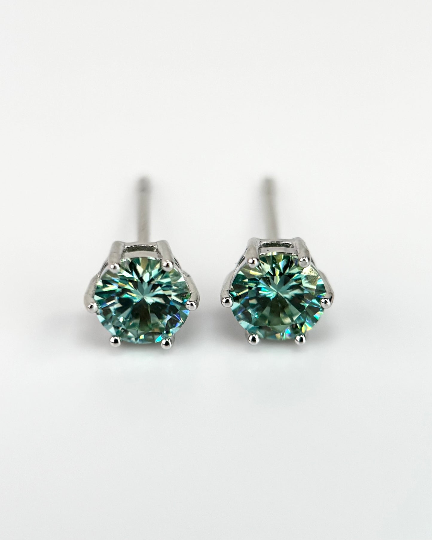 Green Round Brilliant Moissanite Stud Earrings