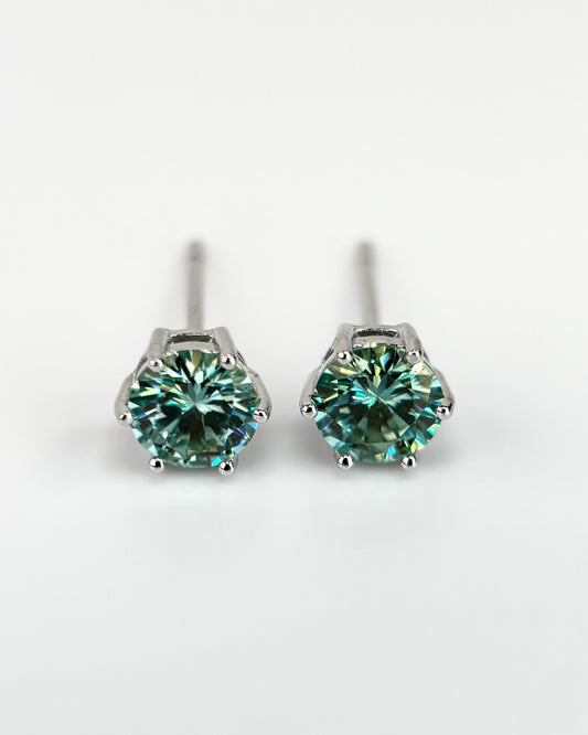 Green Round Brilliant Moissanite Stud Earrings