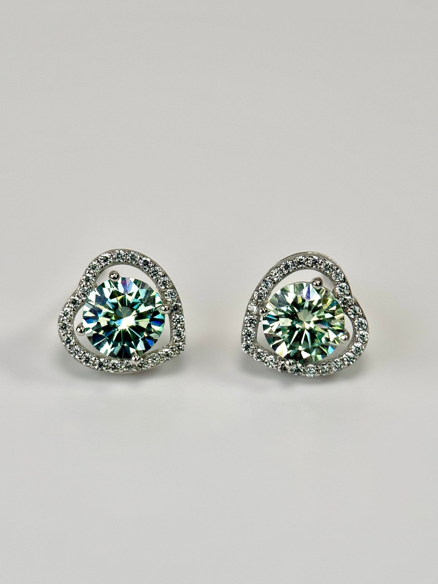 Blue Heart Halo Moissanite Stud Earrings