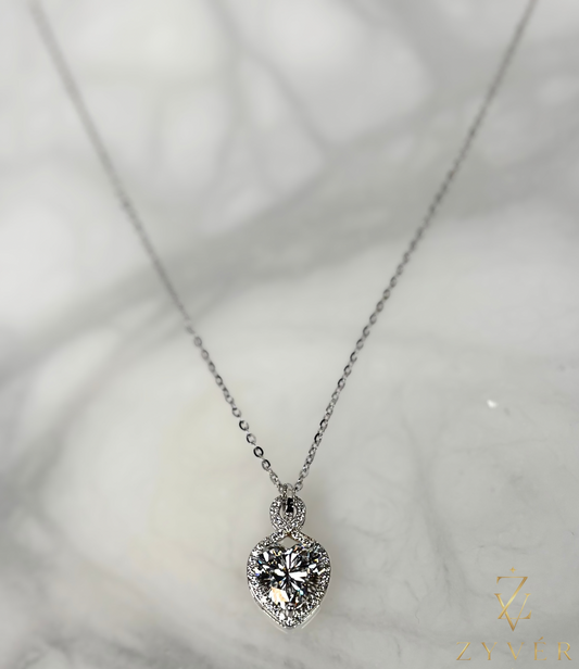 2.00ct Heart Halo Moissanite Necklace