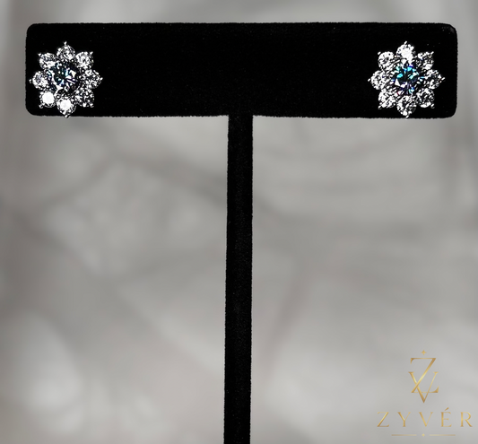 0.50ct Ocean Blue Floral Halo Moissanite Stud Earrings