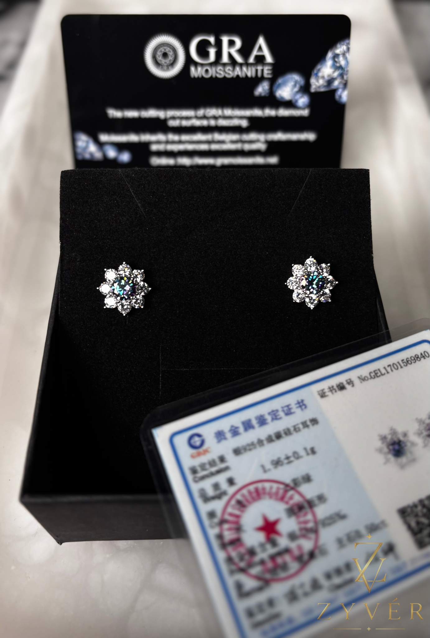 0.50ct Ocean Blue Floral Halo Moissanite Stud Earrings