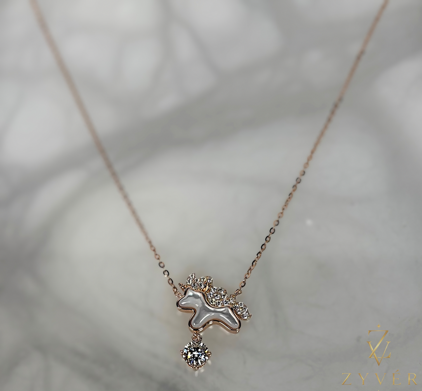 Rose Gold Pony Moissanite Necklace