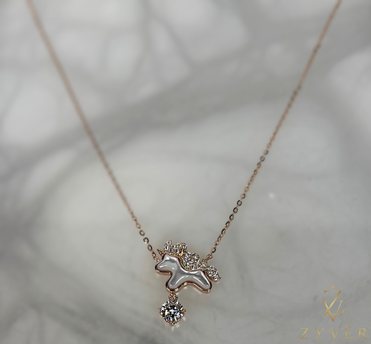 Rose Gold Pony Moissanite Necklace