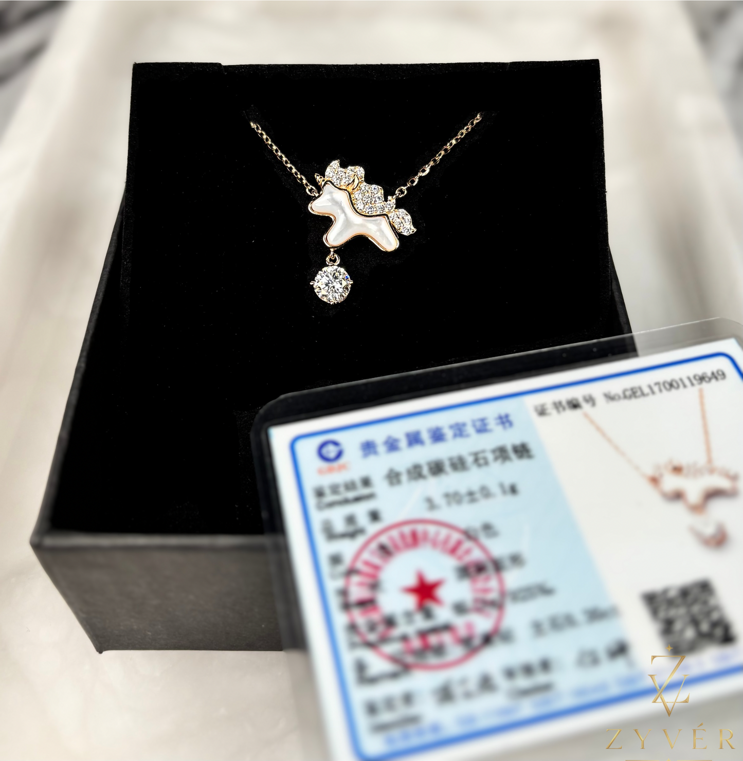 Rose Gold Pony Moissanite Necklace