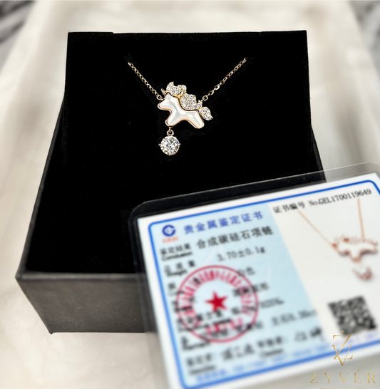Rose Gold Pony Moissanite Necklace