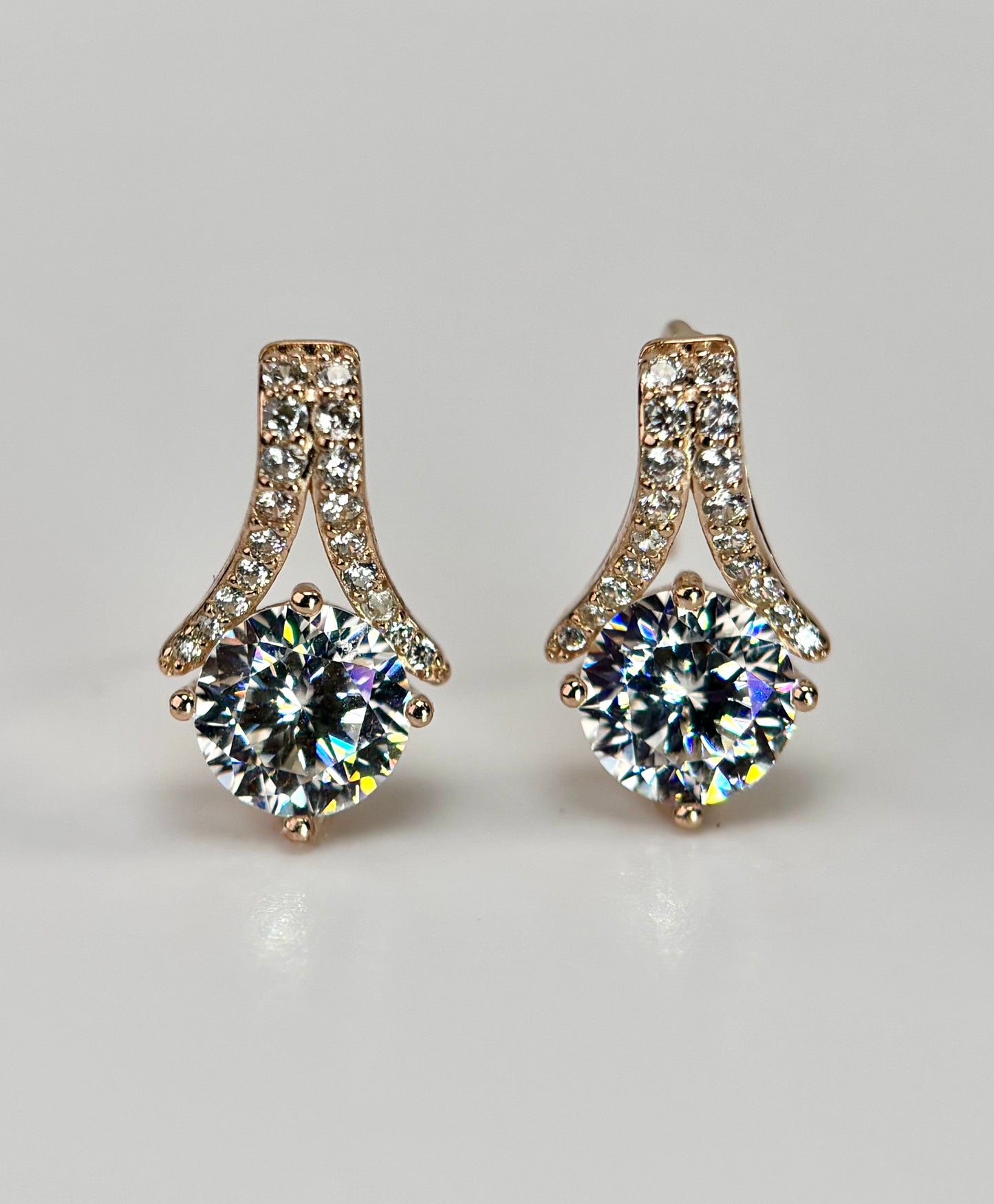 Rose Gold Round Drop Moissanite Earrings