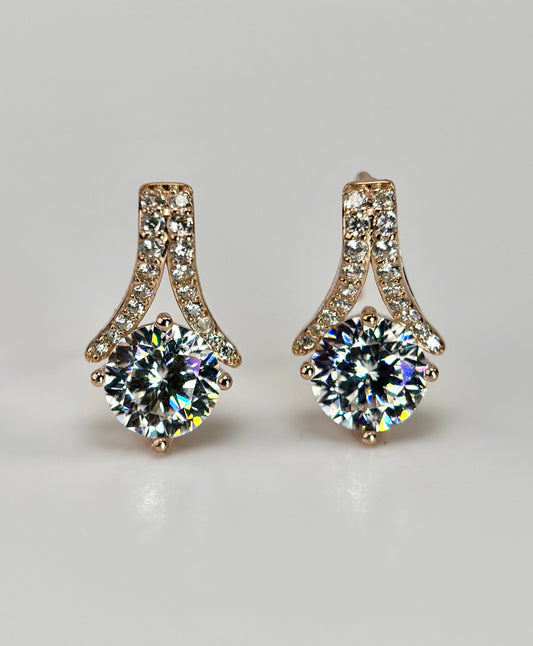 Rose Gold Round Drop Moissanite Earrings