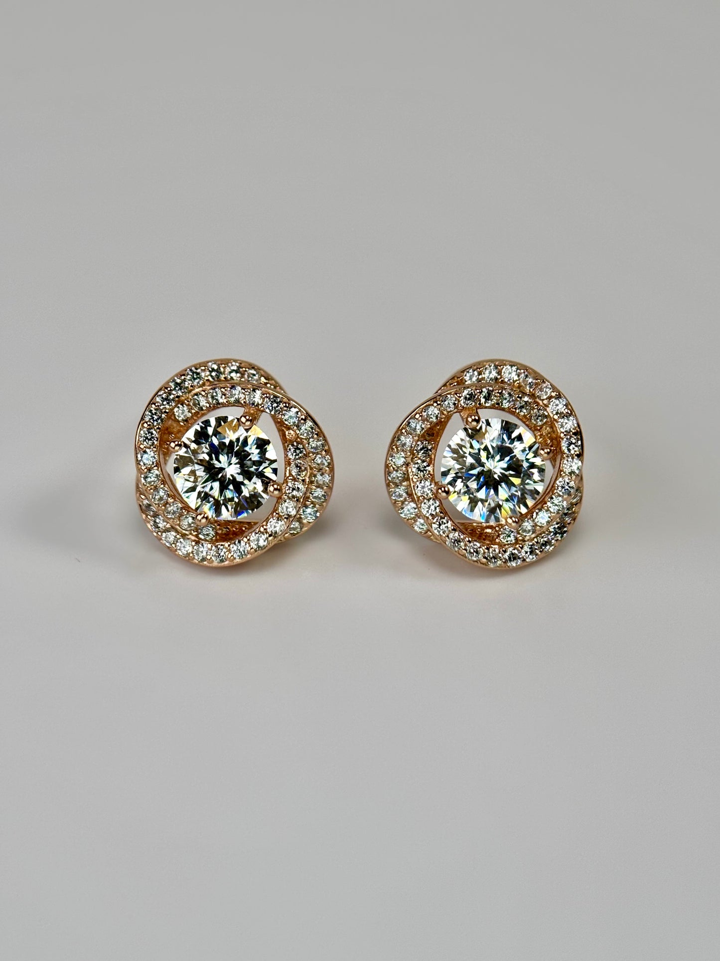 Rose Gold Halo Moissanite Stud Earrings
