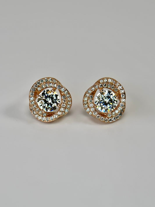 Rose Gold Halo Moissanite Stud Earrings