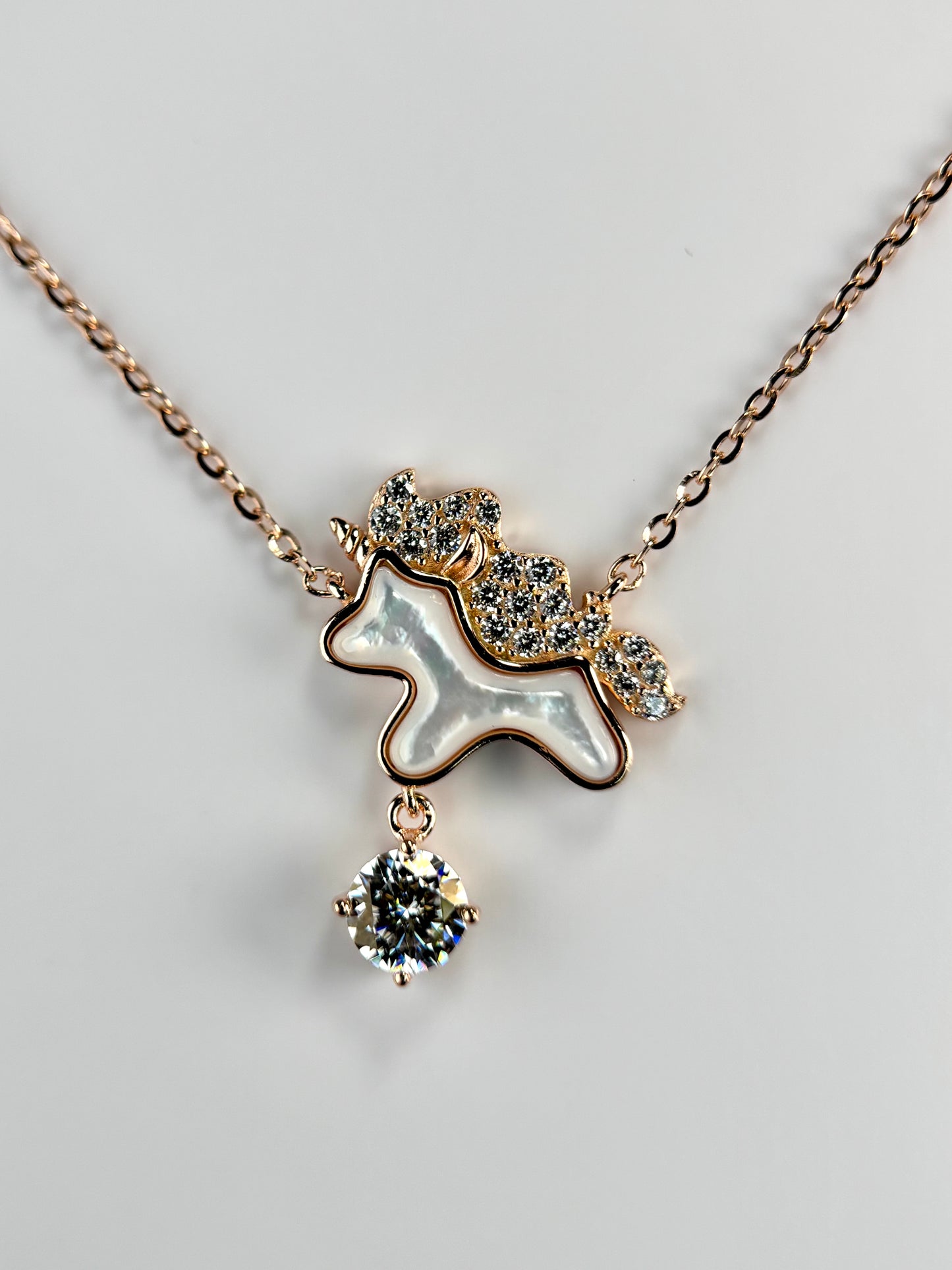 Rose Gold Pony Moissanite Necklace