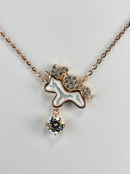 Rose Gold Pony Moissanite Necklace