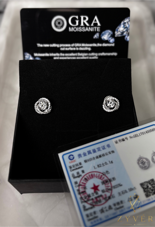 0.50ct Silver Swirl Halo Moissanite Stud Earrings