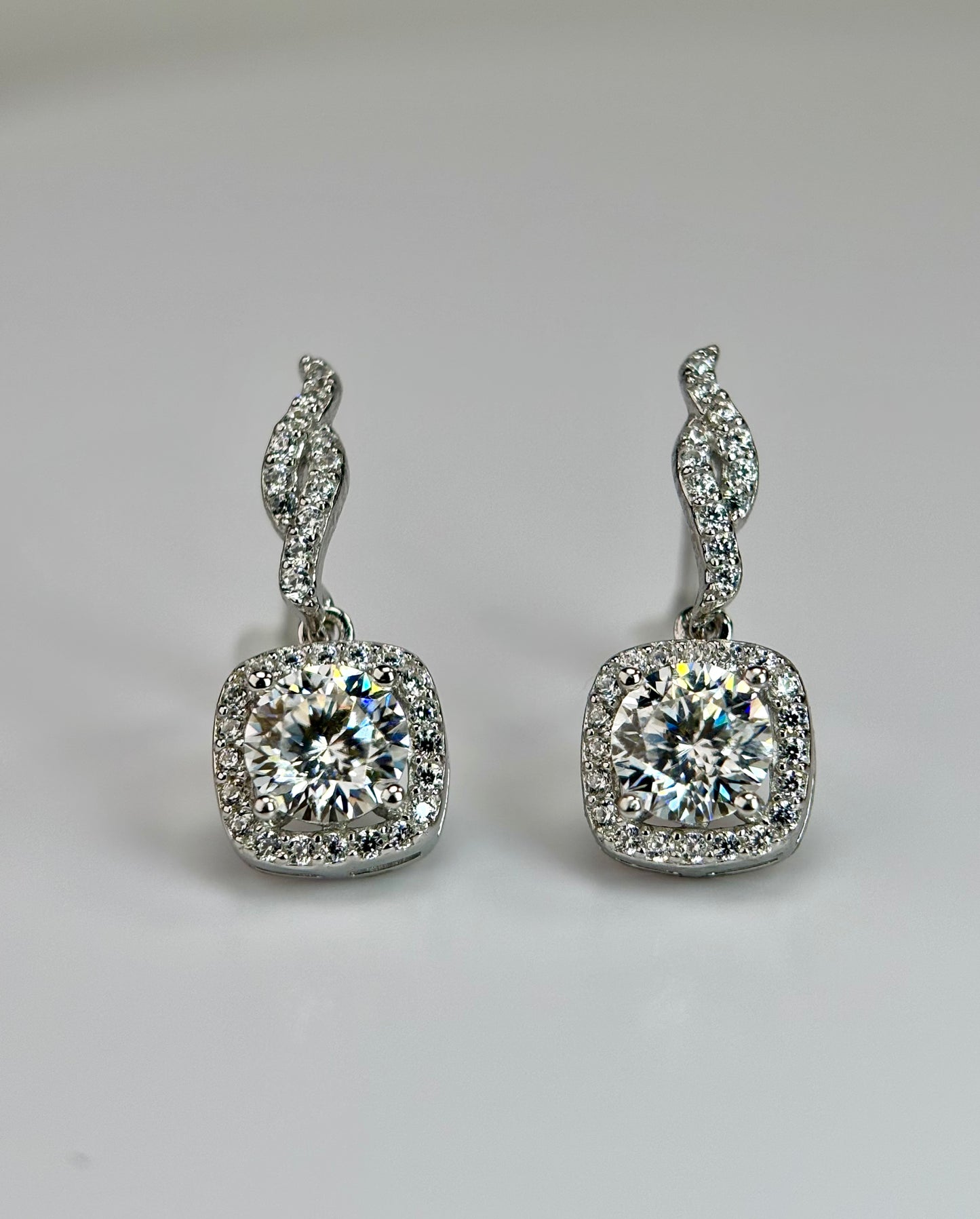 Cushion Halo Drop Moissanite Earrings