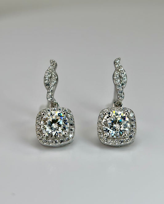 Cushion Halo Drop Moissanite Earrings