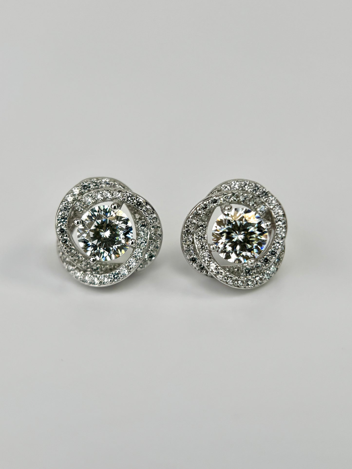 Silver Halo Moissanite Stud Earrings