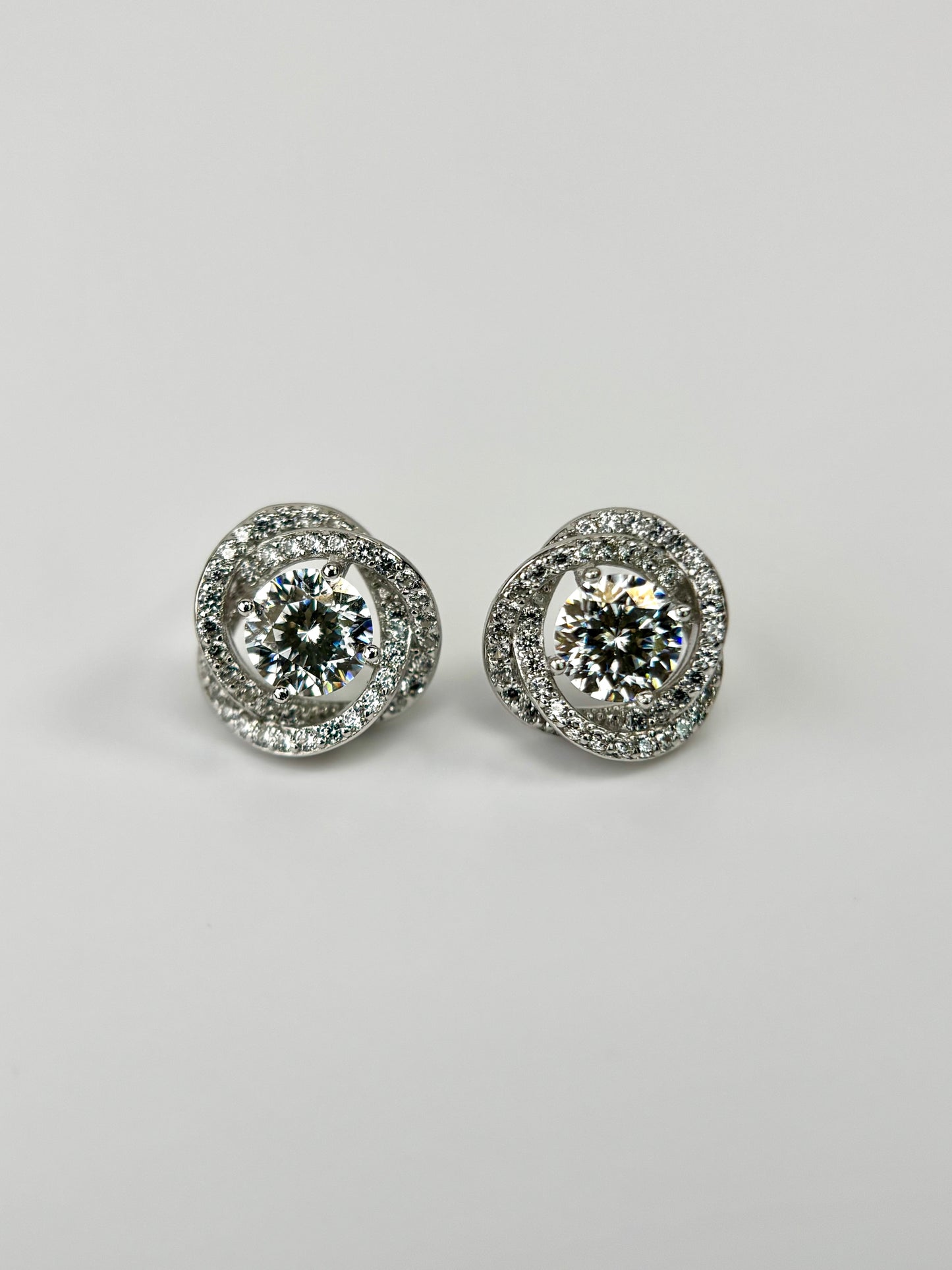 Silver Halo Moissanite Stud Earrings