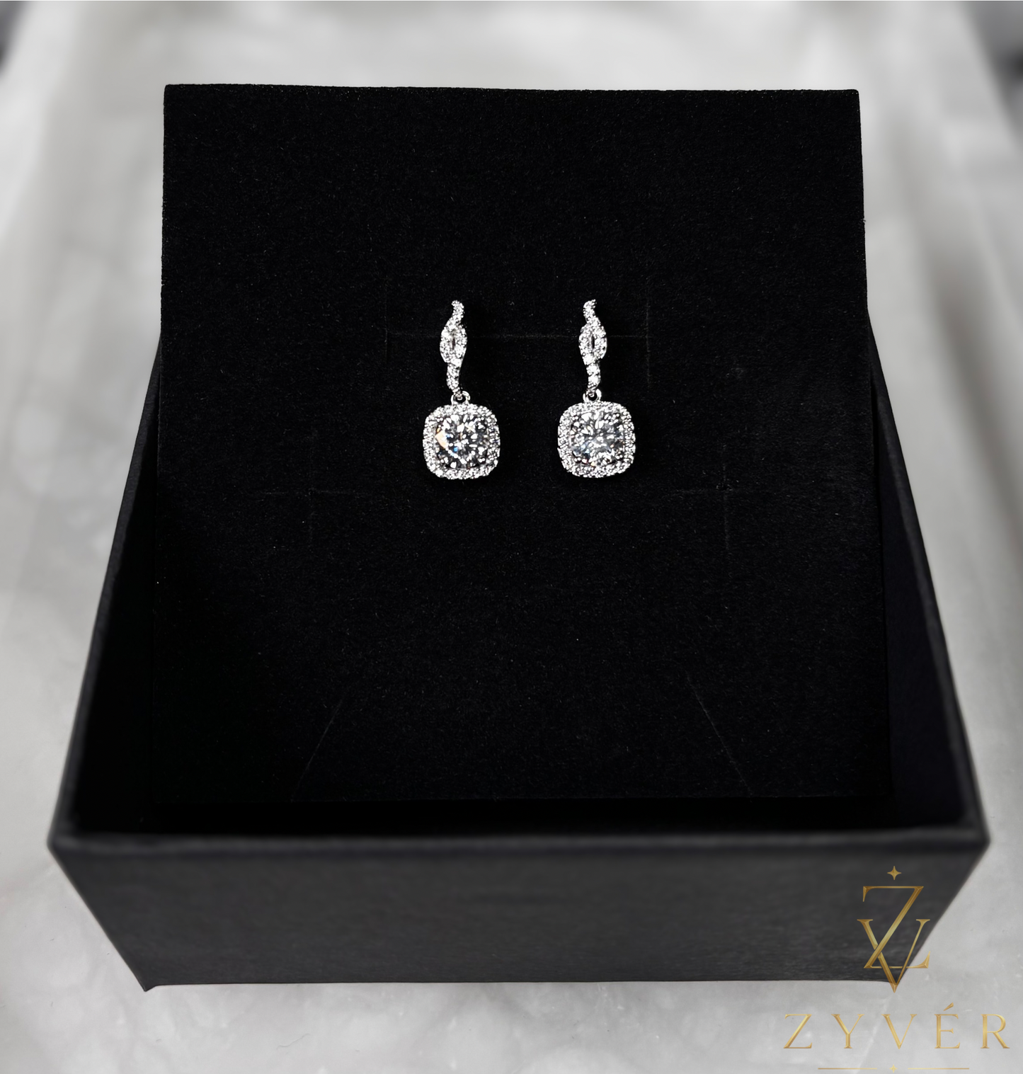 0.50ct Cushion Halo Drop Moissanite Earrings
