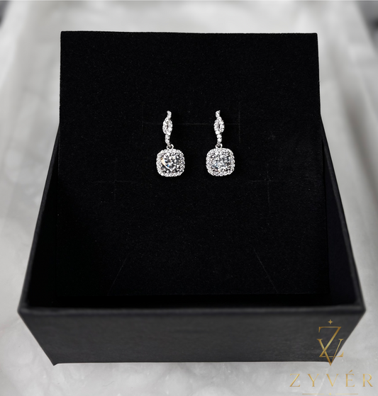 0.50ct Cushion Halo Drop Moissanite Earrings