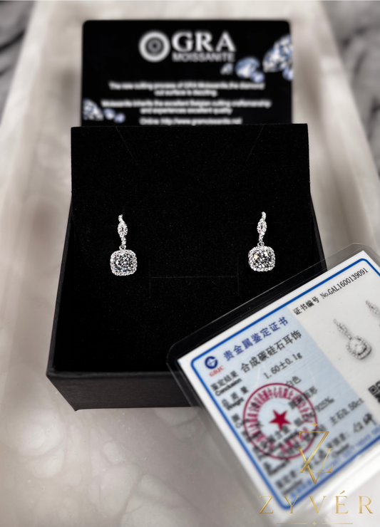0.50ct Cushion Halo Drop Moissanite Earrings