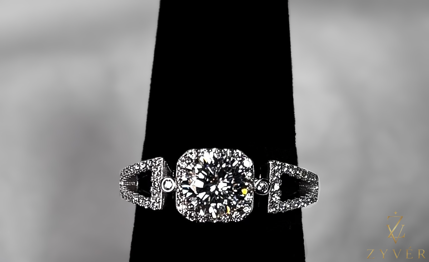 1.00ct Geometric Halo Moissanite Ring