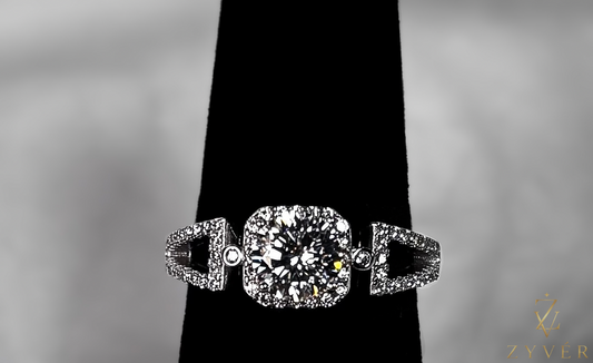 1.00ct Geometric Halo Moissanite Ring