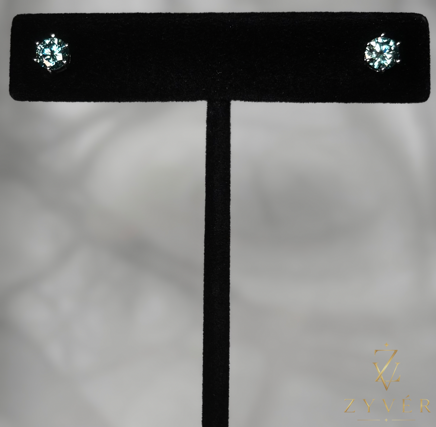 0.50ct Ocean Green Round Brilliant Moissanite Stud Earrings